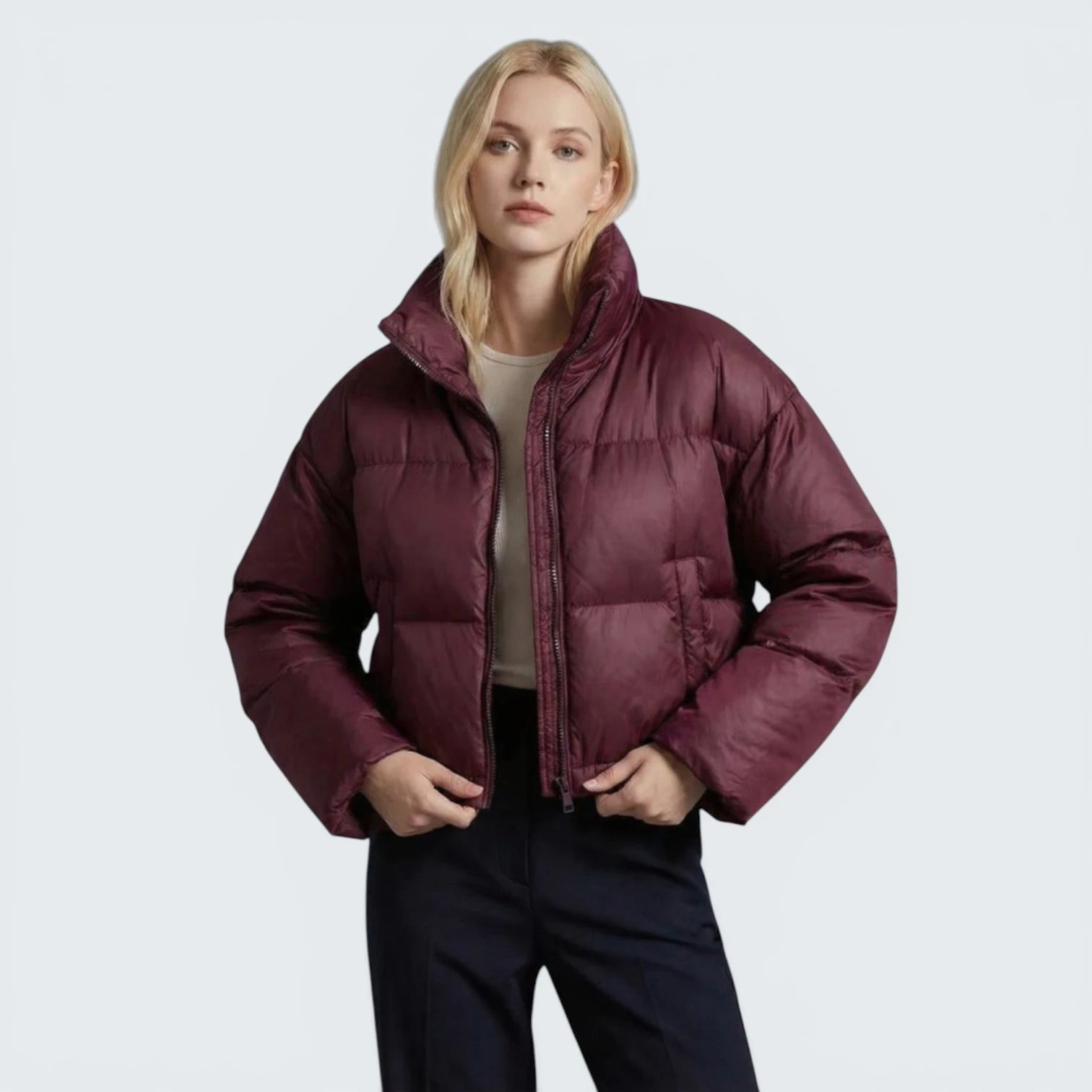 Doudoune Courte à Col Cheminée - Veste Matelassée Effet Volume Minimaliste
