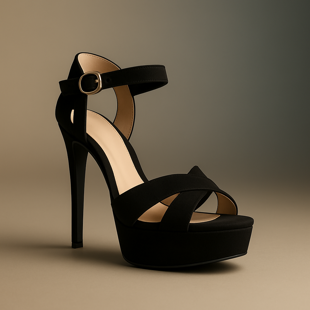 Obsidian Grace – Schwarze Plateau-Sandalette mit Fesselriemen