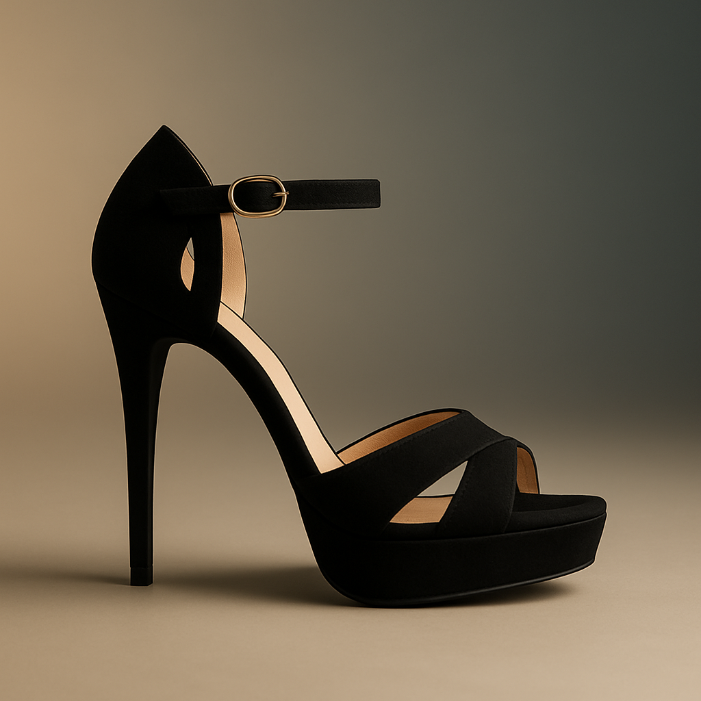 Obsidian Grace – Schwarze Plateau-Sandalette mit Fesselriemen