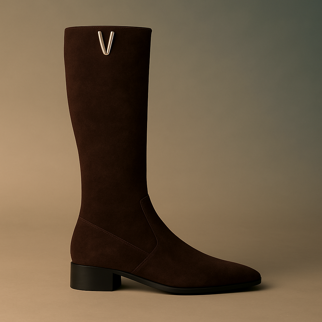 Élégance en Daim Marron – Bottes Hautes avec Détail Argenté