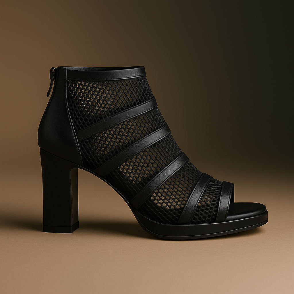 legantes Netzwerk – Atmungsaktive Ankle-Heels aus schwarzem Mesh