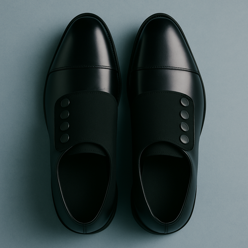 Noir Prestige – Zwarte Lederschuhe mit runder Kappe und Knopfverschluss