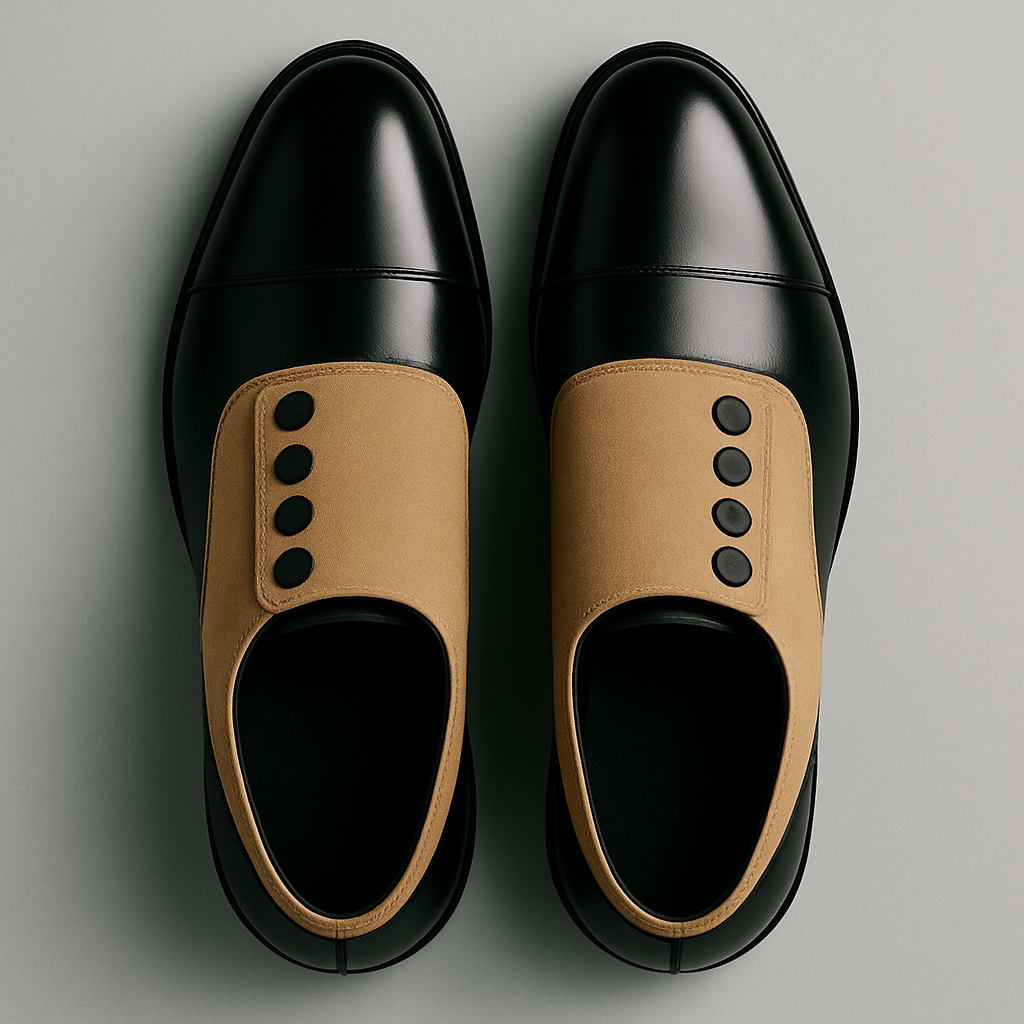 Noir Élite – Zwarte Lederschuhe mit Sandbeige-Akzent und Knopfverschluss