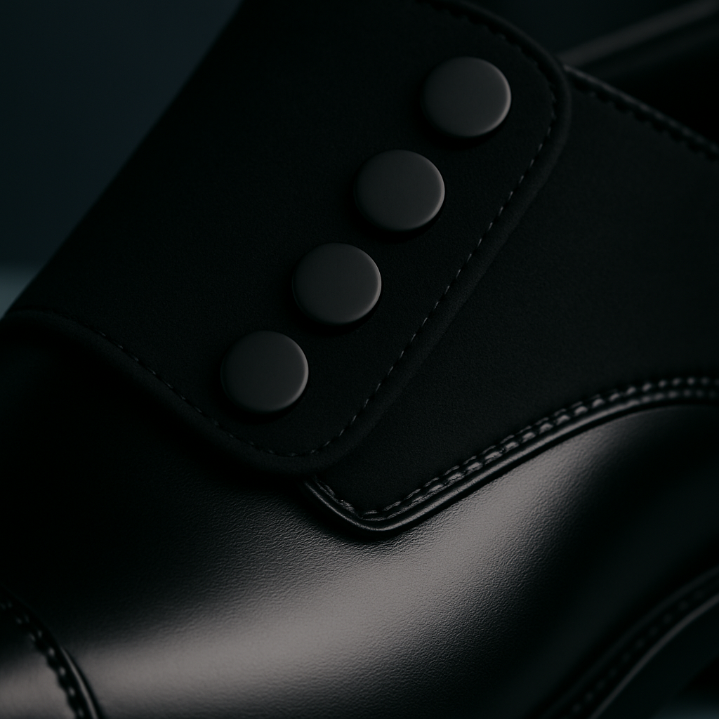 Noir Prestige – Zwarte Lederschuhe mit runder Kappe und Knopfverschluss