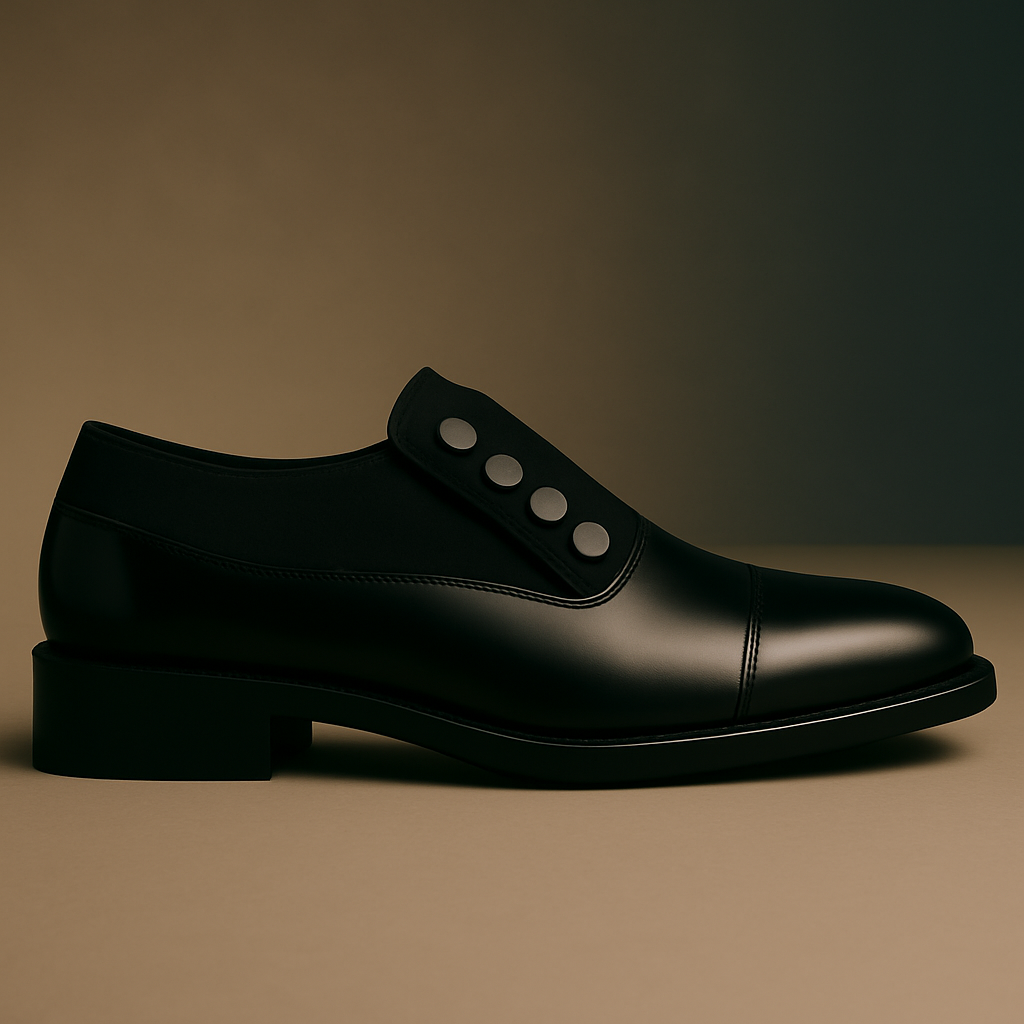 Noir Prestige – Zwarte Lederschuhe mit runder Kappe und Knopfverschluss