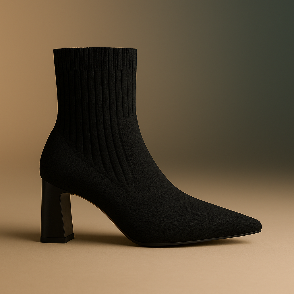 Mitternachts-Essenz – Schwarze Sock-Boots mit Blockabsatz