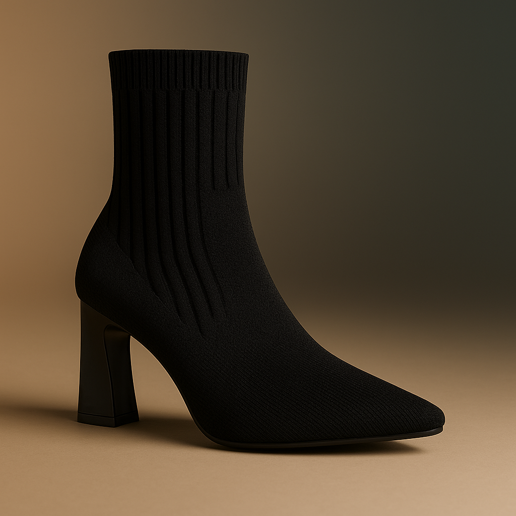 Mitternachts-Essenz – Schwarze Sock-Boots mit Blockabsatz