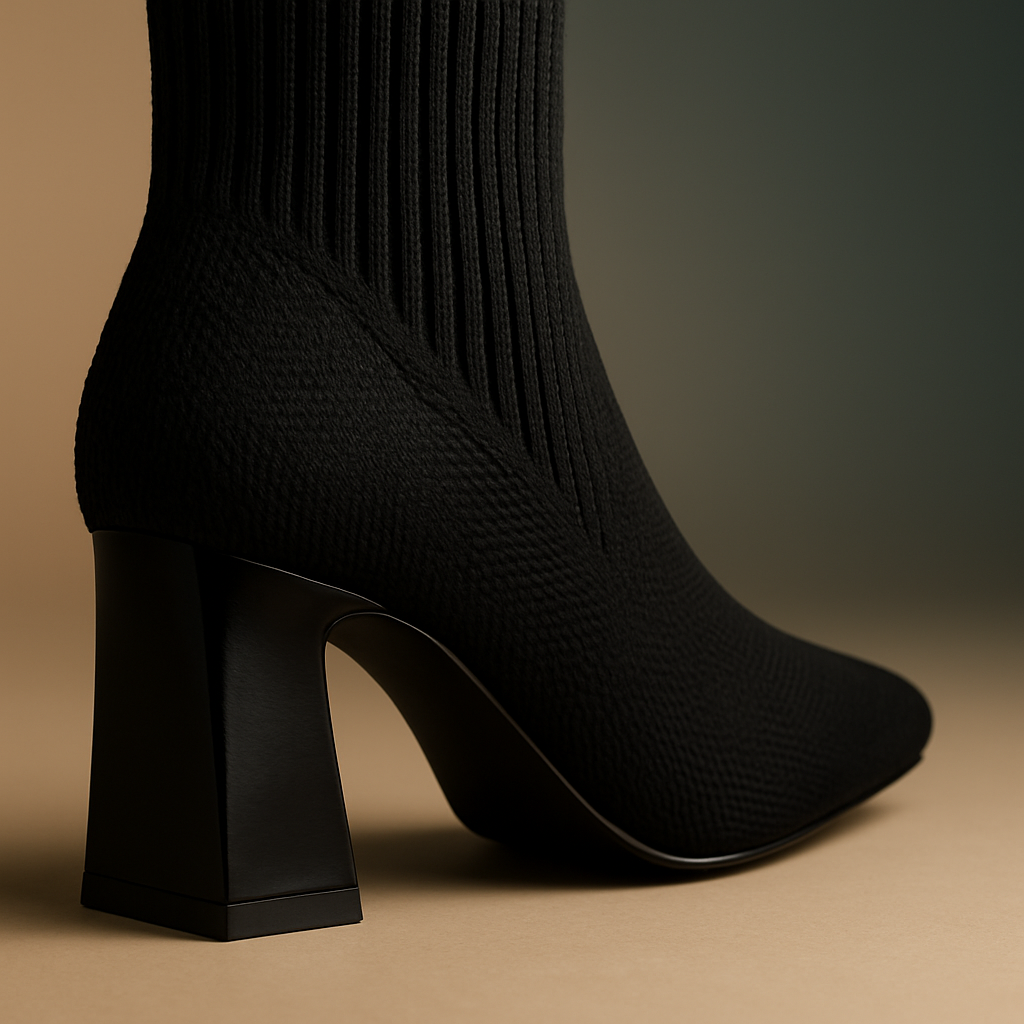 Mitternachts-Essenz – Schwarze Sock-Boots mit Blockabsatz
