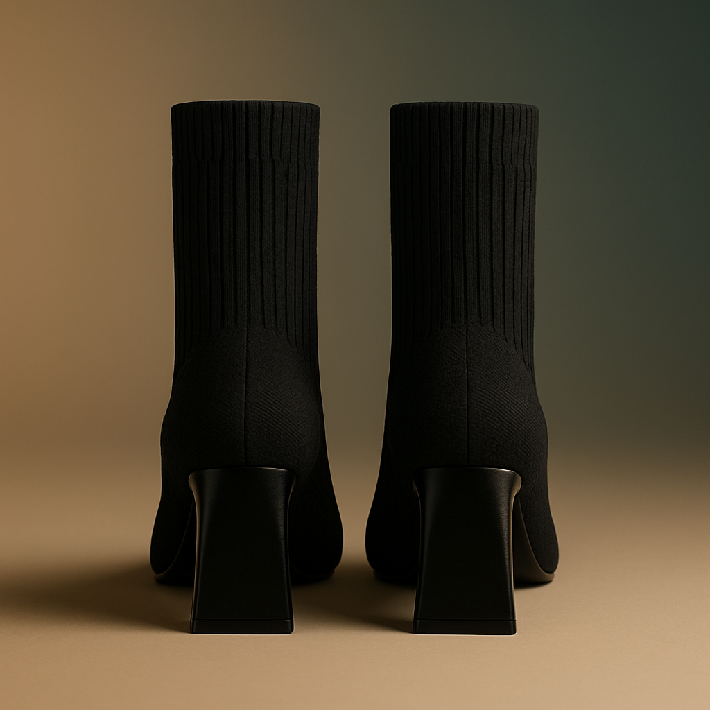 Mitternachts-Essenz – Schwarze Sock-Boots mit Blockabsatz