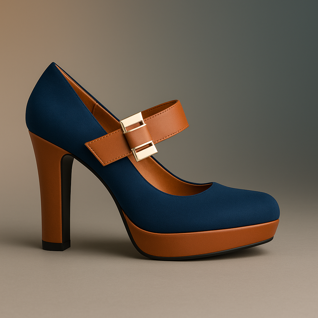 Golden Buckle Elegance – Mary Jane Plateau-Pumps mit Blockabsatz