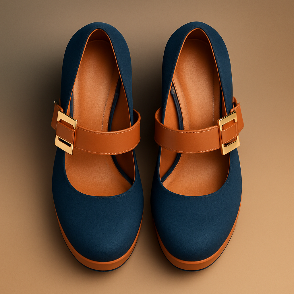Golden Buckle Elegance – Mary Jane Plateau-Pumps mit Blockabsatz