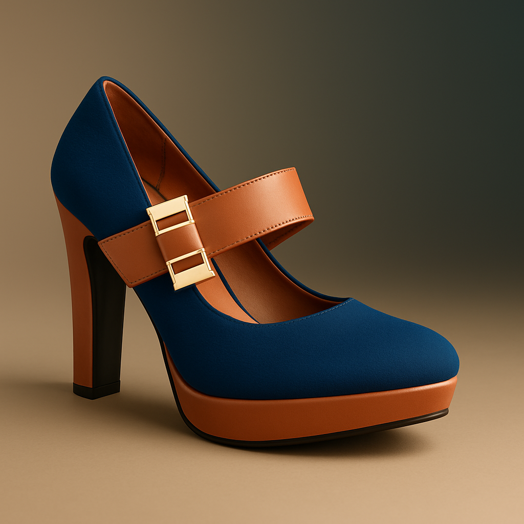 Golden Buckle Elegance – Mary Jane Plateau-Pumps mit Blockabsatz