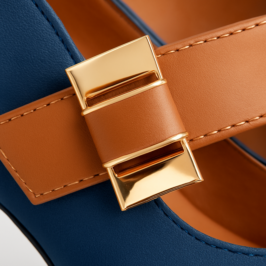 Golden Buckle Elegance – Mary Jane Plateau-Pumps mit Blockabsatz