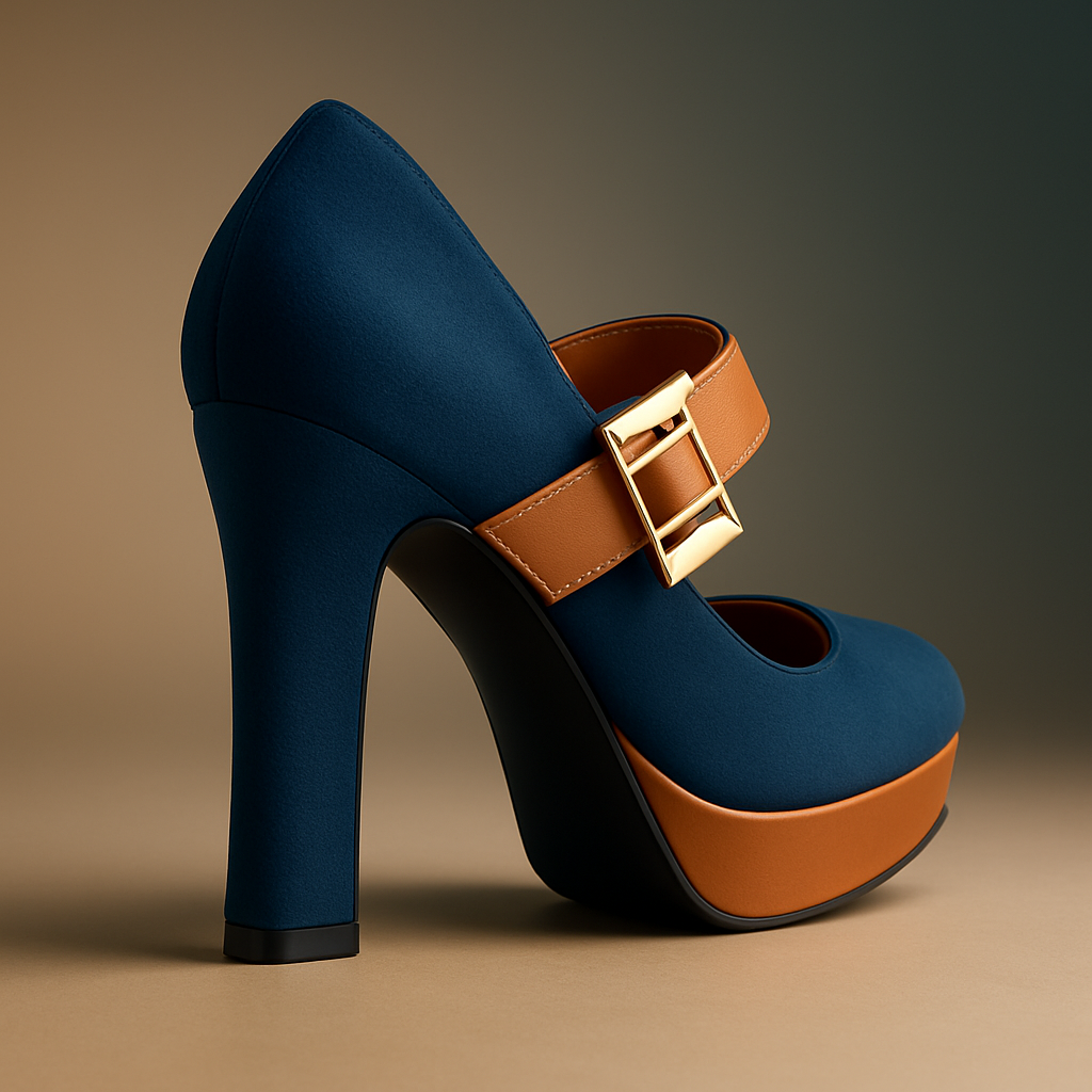 Golden Buckle Elegance – Mary Jane Plateau-Pumps mit Blockabsatz