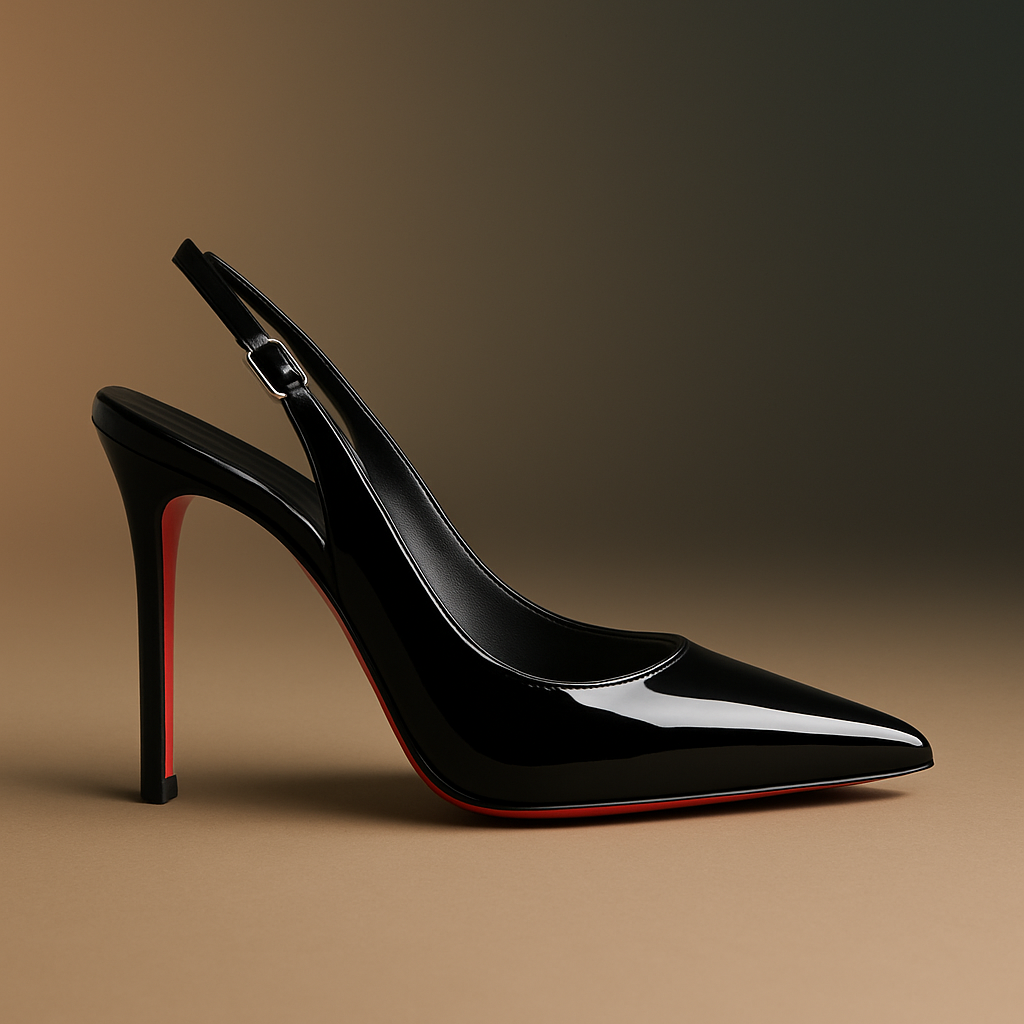 Élégance Absolue – Escarpins Slingback en Cuir Verni Noir à Semelle Rouge