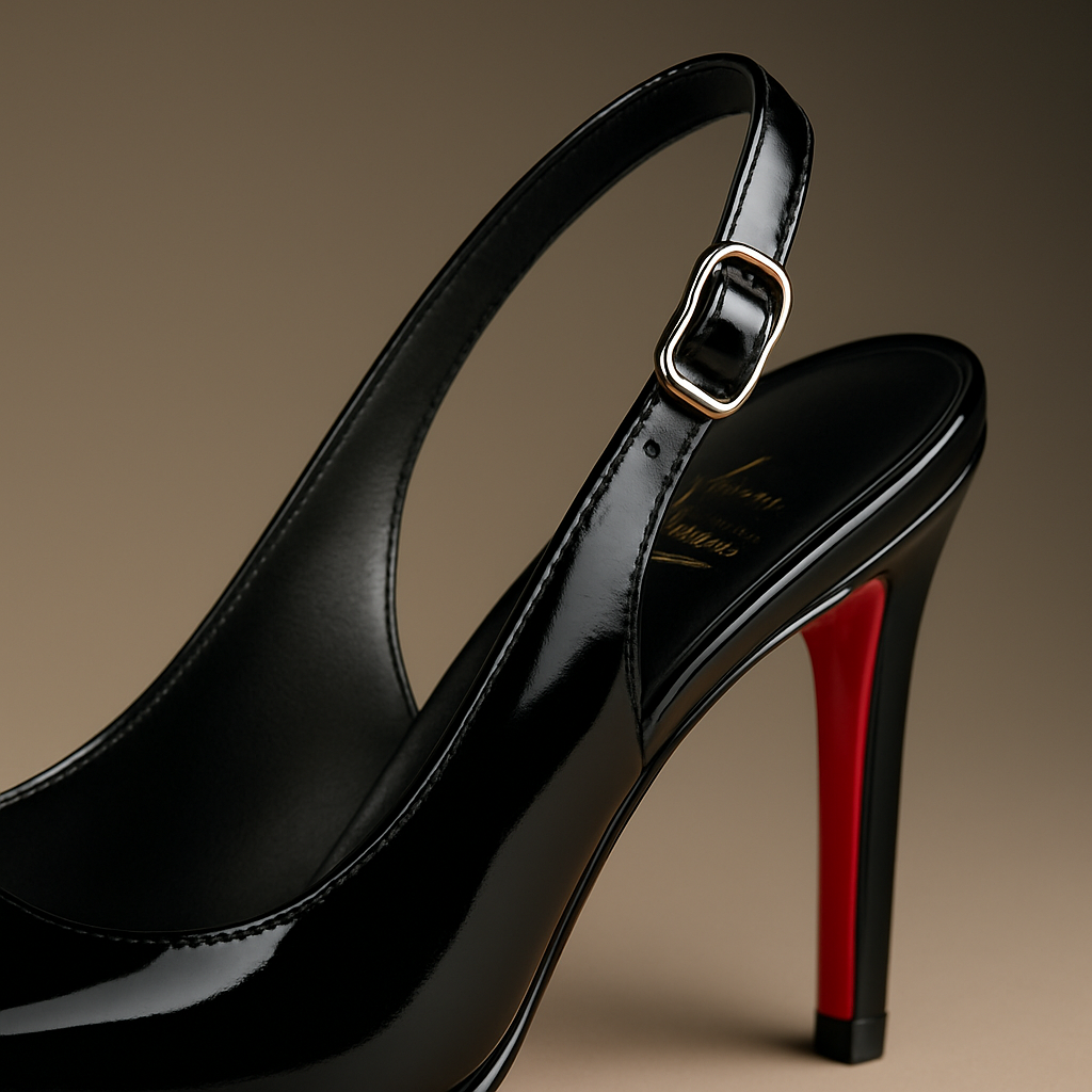 Schwarze Slingback - Pumps aus Lackleder mit roter Sohle - Eleganz in Vollendung