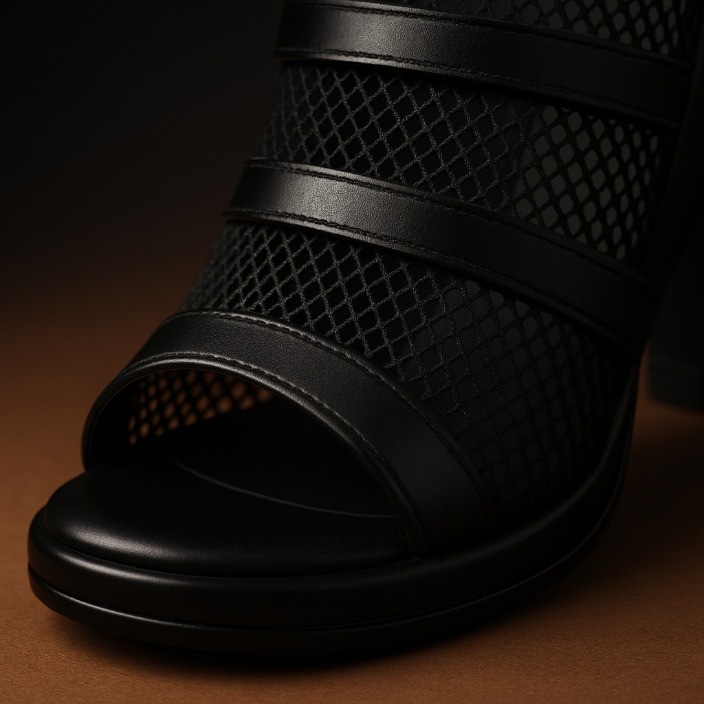 legantes Netzwerk – Atmungsaktive Ankle-Heels aus schwarzem Mesh