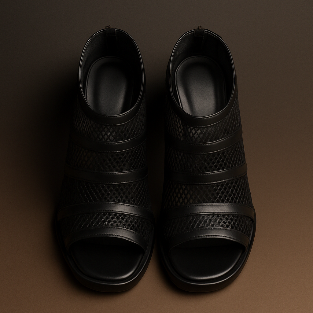 legantes Netzwerk – Atmungsaktive Ankle-Heels aus schwarzem Mesh