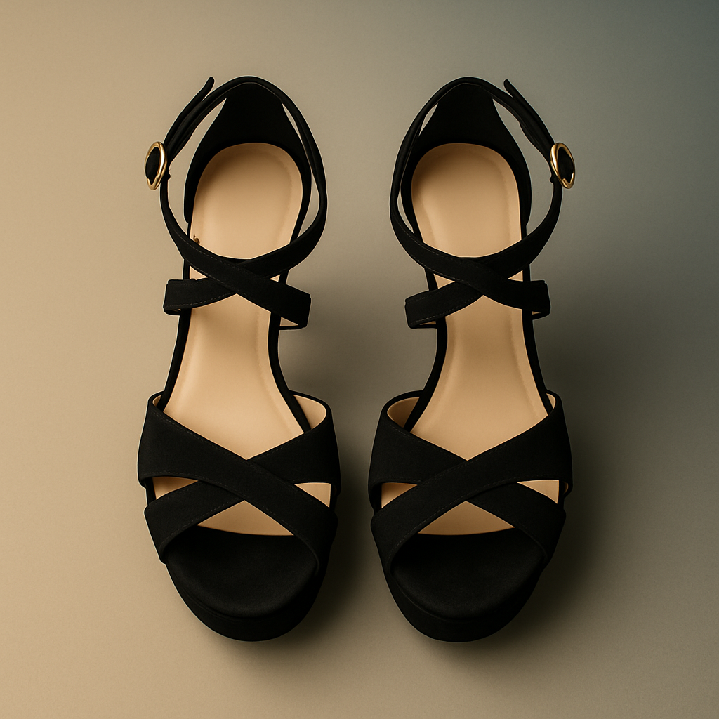 Obsidian Grace – Schwarze Plateau-Sandalette mit Fesselriemen