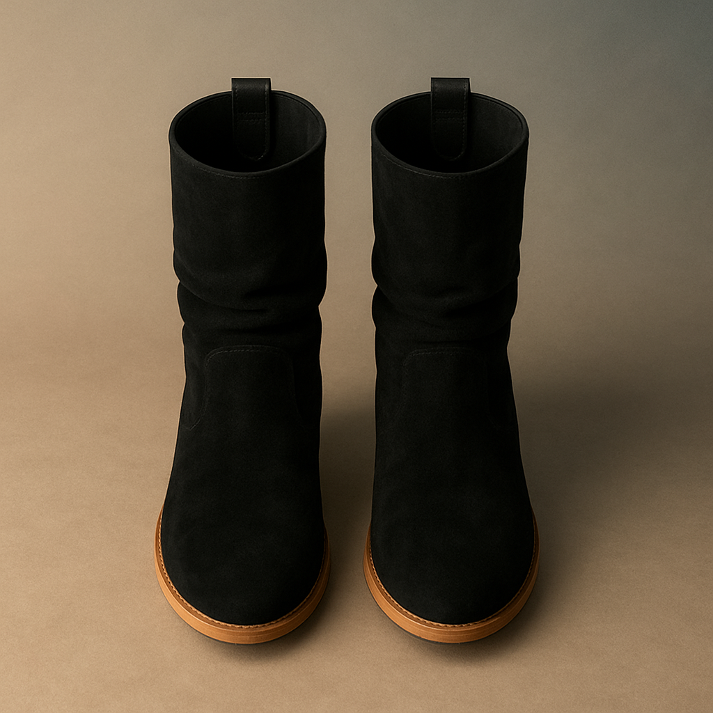 Schwarze Suede-Stiefeletten – Minimalistische Eleganz mit Blockabsatz