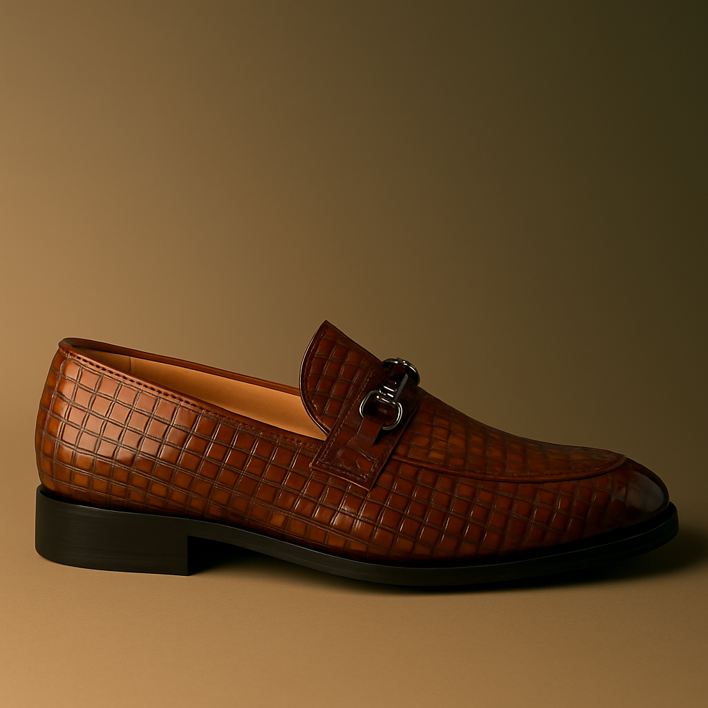 Geflochtene Eleganz – Braune Lederschuhe zum Hineinschlüpfen