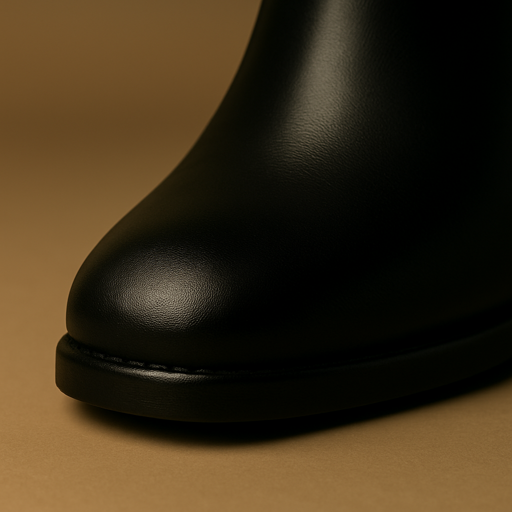 Elegantes Schwarz – Kniehohe Lederstiefel mit Blockabsatz