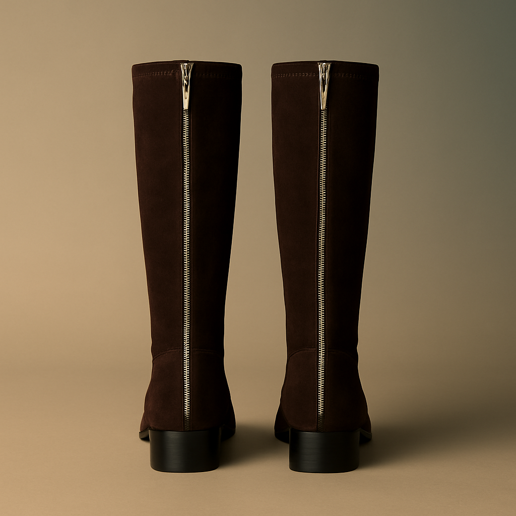 Braune Suede-Stiefel – Kniehohe Eleganz mit Silberdetail