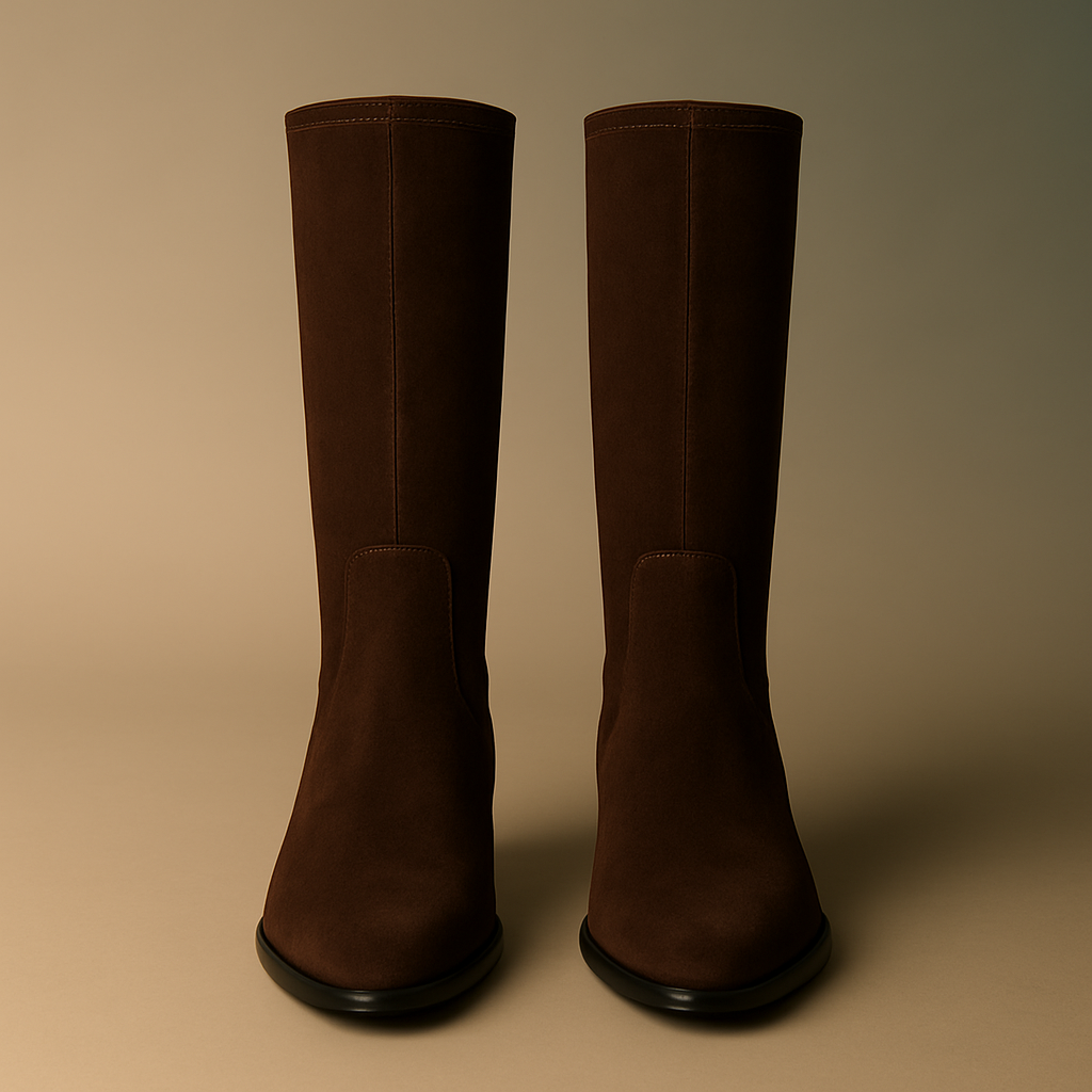 Braune Suede-Stiefel – Kniehohe Eleganz mit Silberdetail