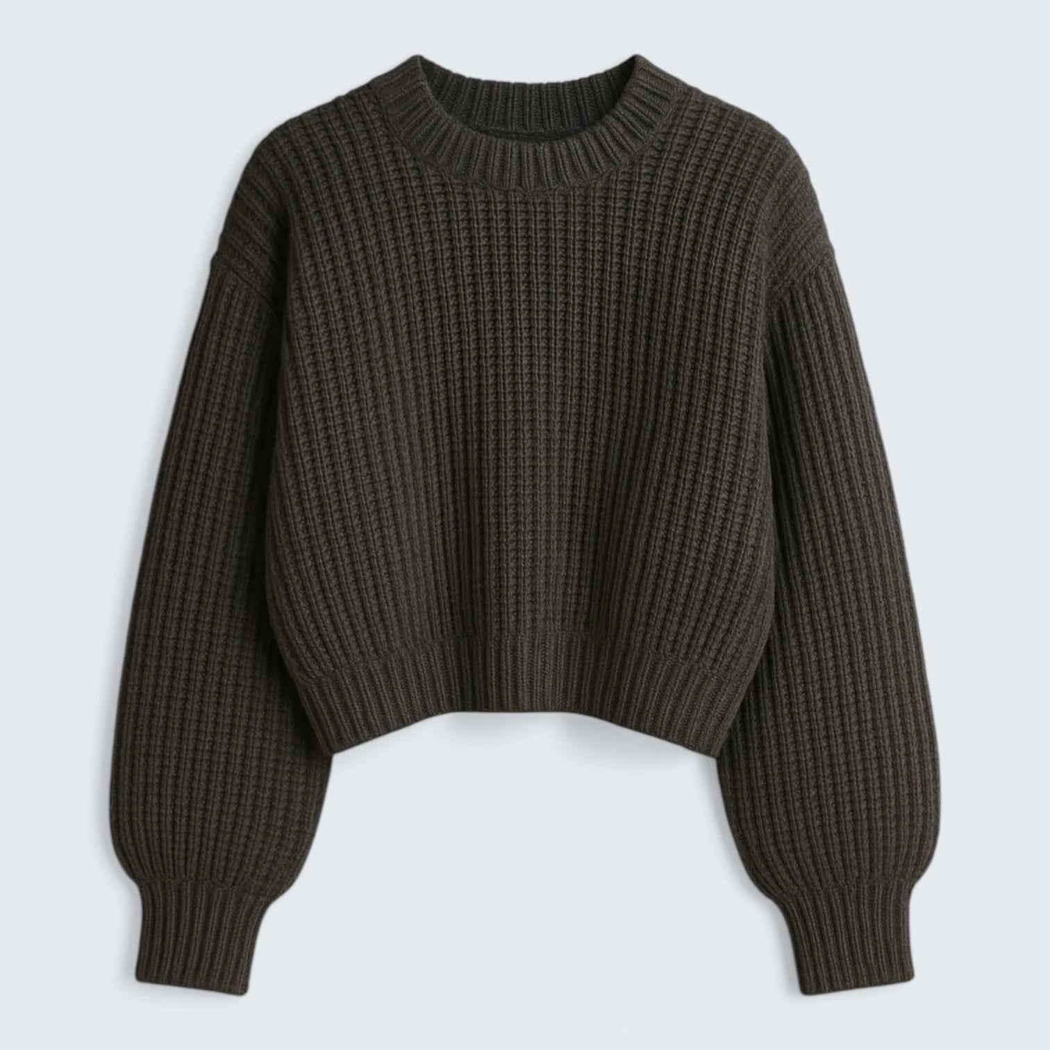 Pull Oversize à Col Montant en Maille Côtelée - Tricot Douillet à Manches Bouffantes