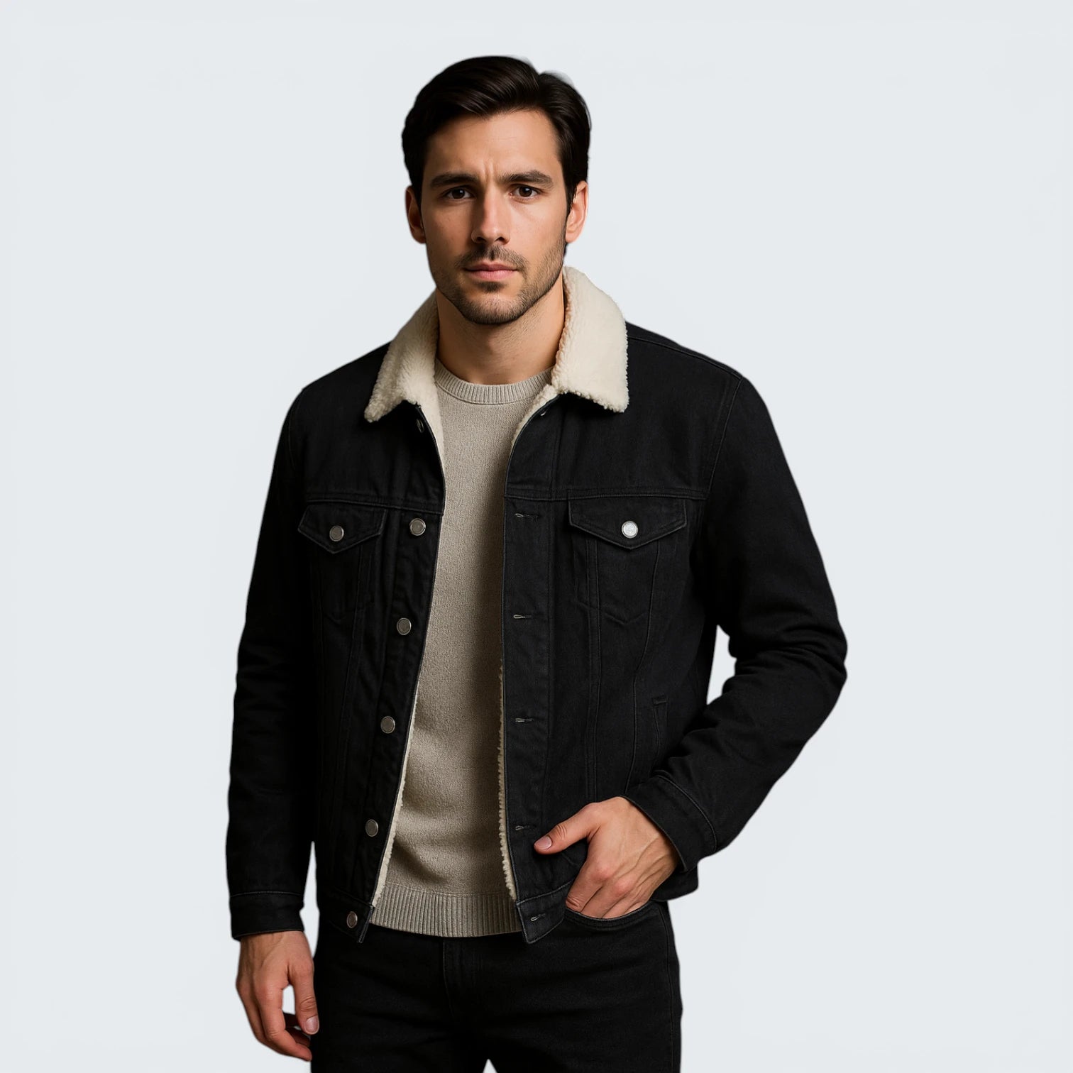Veste en Jean Classique Doublée Sherpa – Look Denim Authentique et Confort Printanier