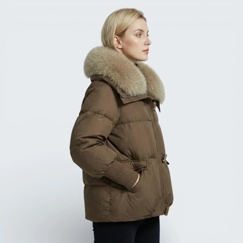 Doudoune Courte Style "Duffel-Coat" avec Brandebourgs - Veste Matelassée Élégante à Col Fourrure