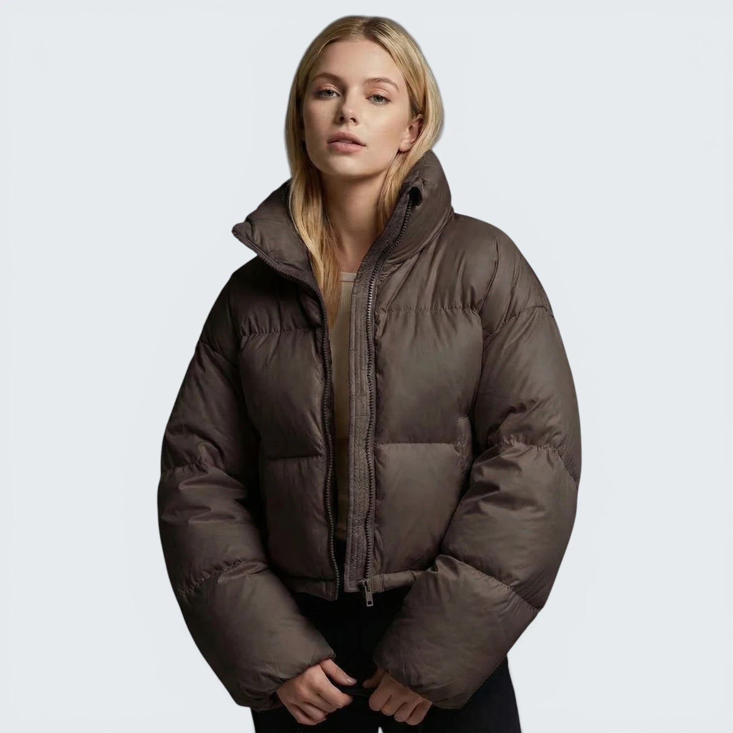 Doudoune Courte à Col Cheminée - Veste Matelassée Effet Volume Minimaliste