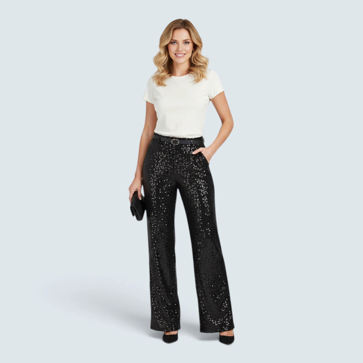 Pantalon Palazzo à Sequins – Design à Jambes Larges