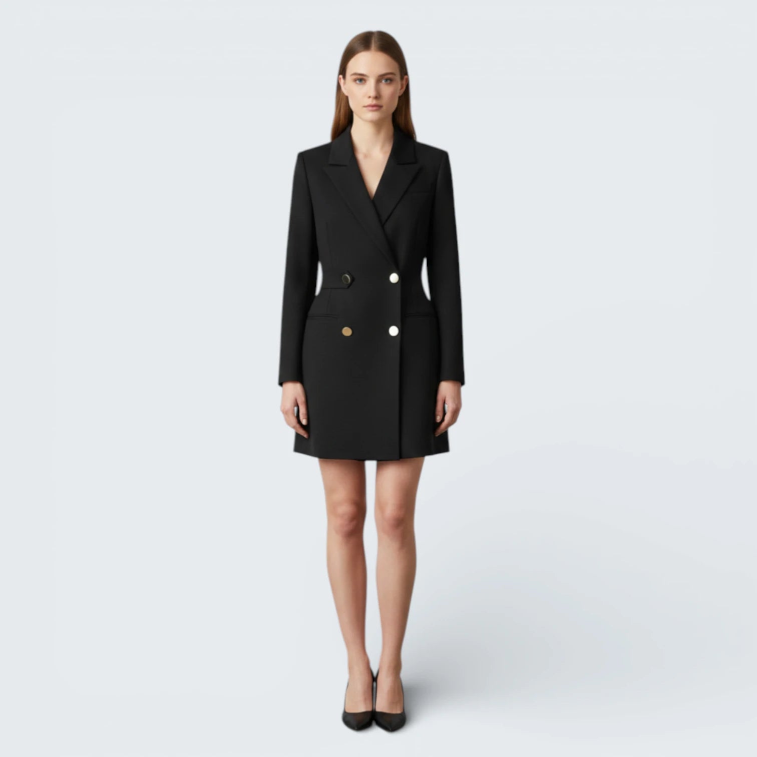 Robe Blazer Cintrée "Hourglass" à Boutons Dorés - Robe Veste Sculptante Élégante