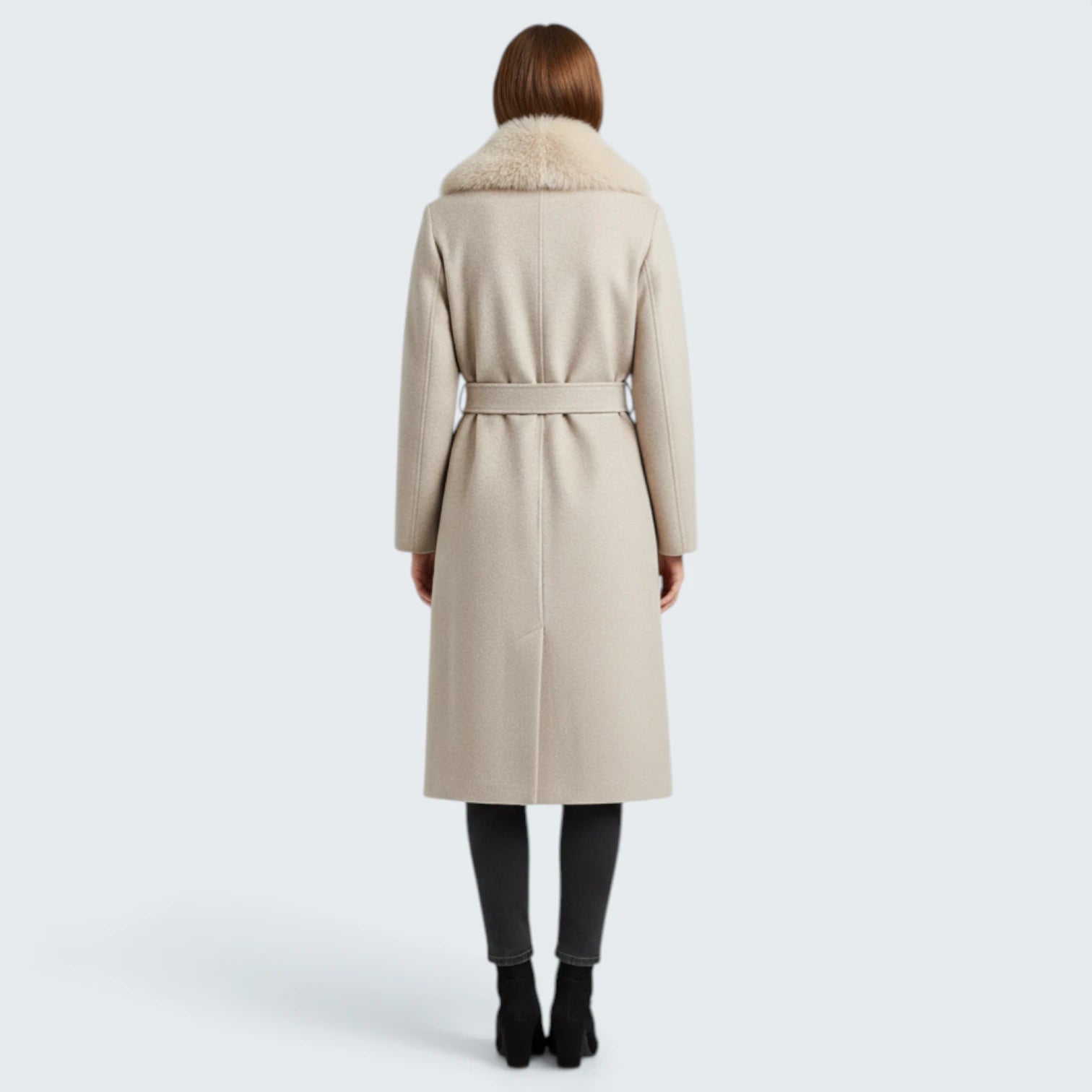 Manteau Long Élégant Effet Laine - Veste Chic avec Col en Fourrure Synthétique
