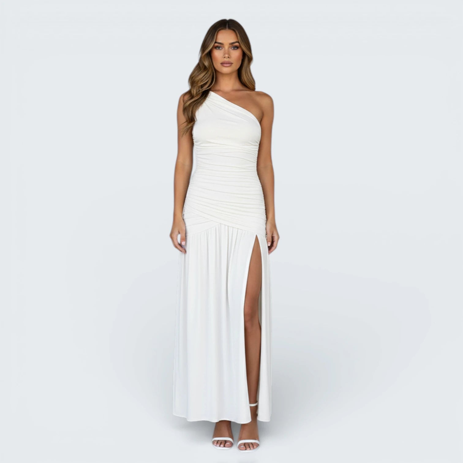 Robe Longue de Soirée Asymétrique - Robe de Gala Drapée avec Fente Haute