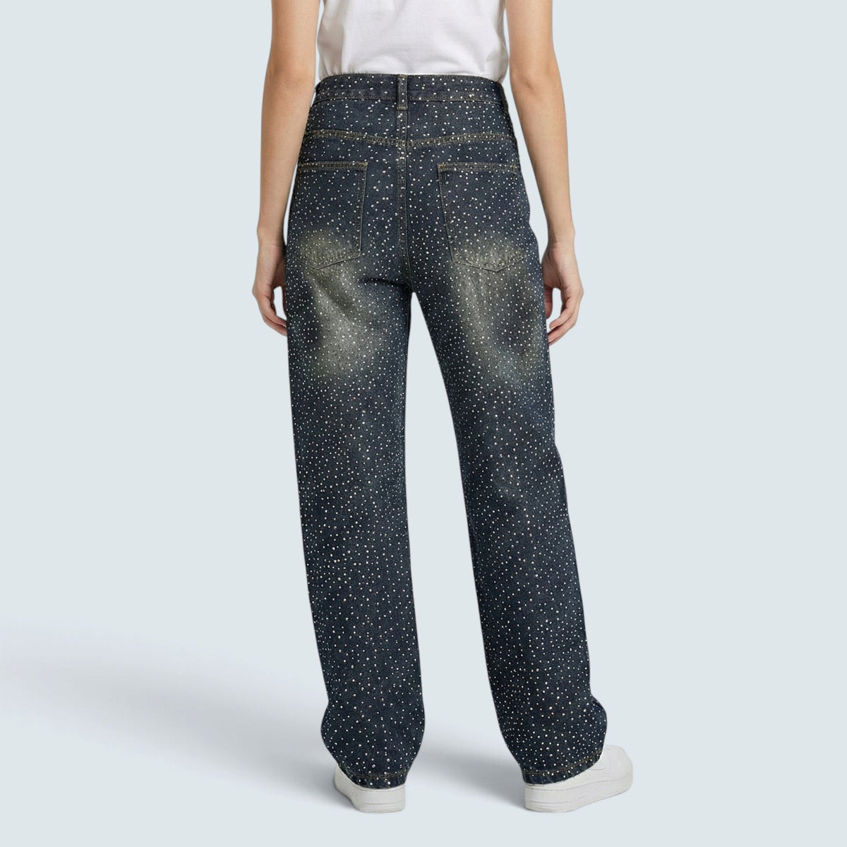 Jean Wide Leg "Pluie de Strass" – Denim Droit à Finition Bijou
