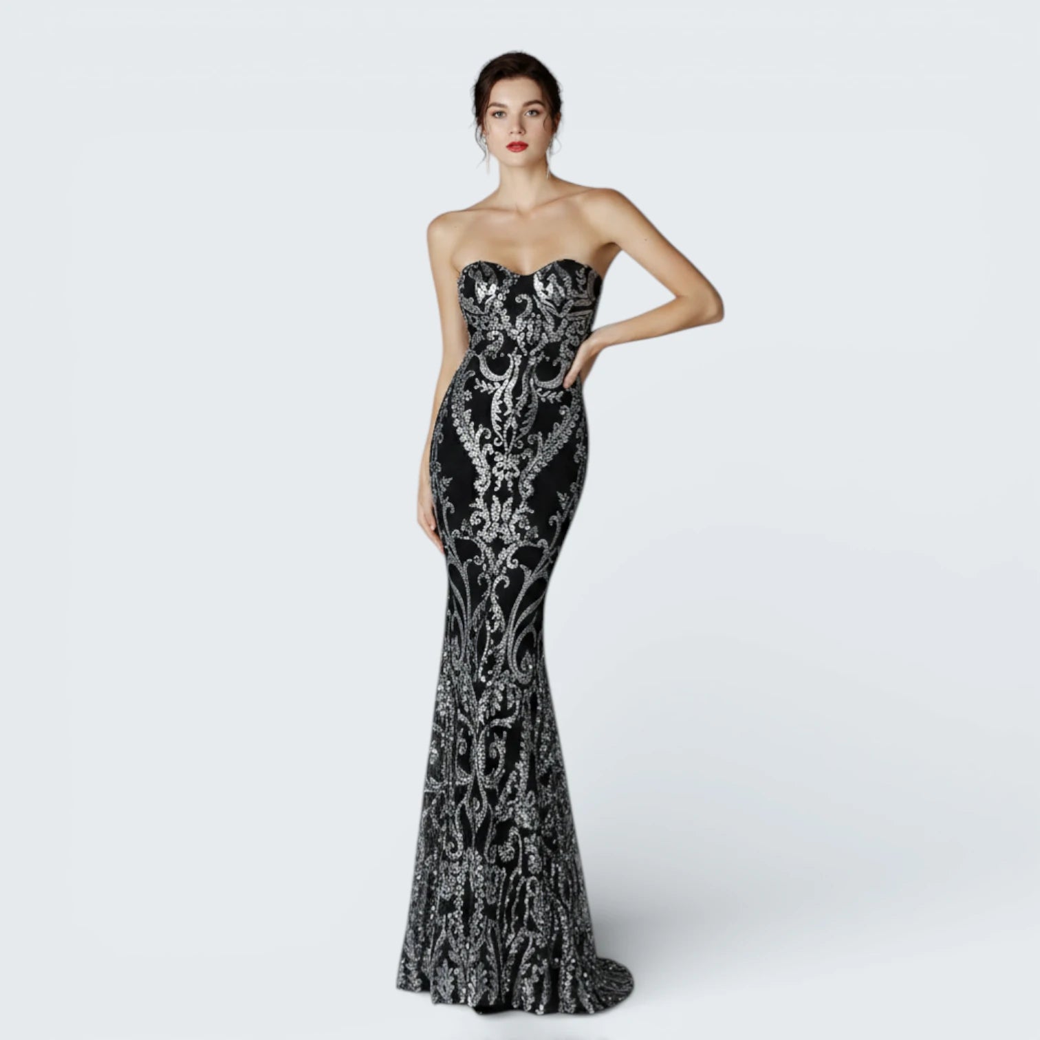 Robe de Gala Sirène à Paillettes - Robe de Soirée de Luxe avec Décolleté Cœur