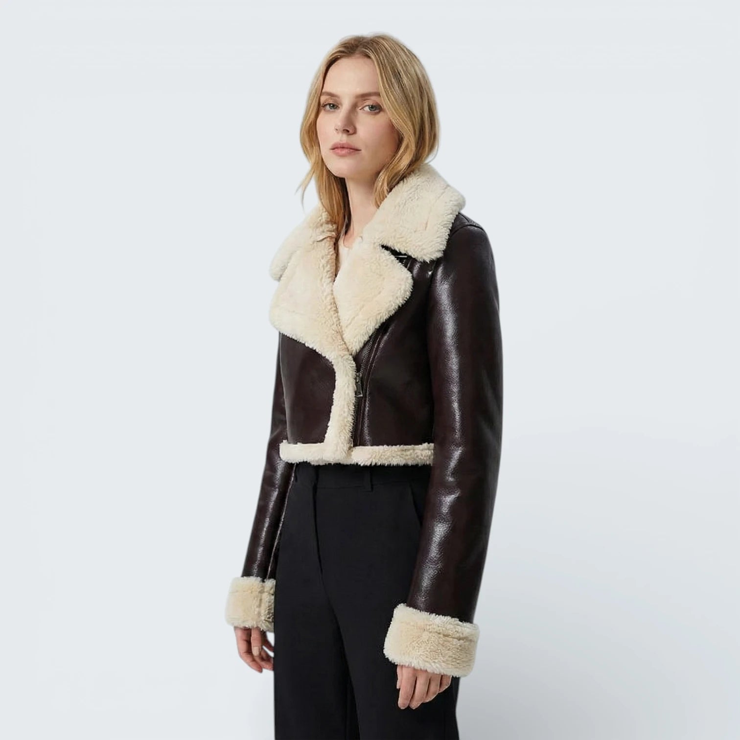 Veste Aviateur Cropped "Double Face" - Blouson d'Hiver Trendy avec Moumoute