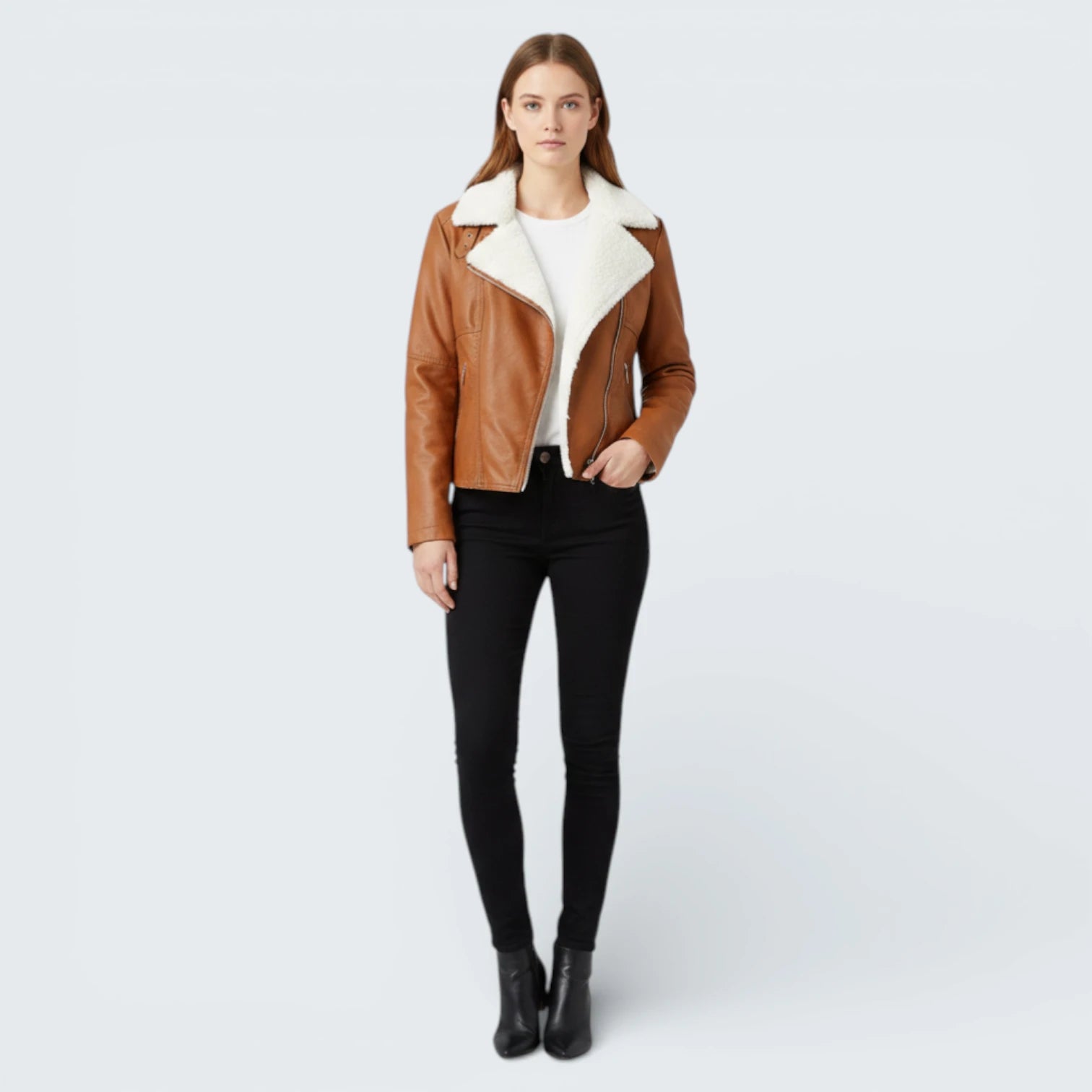 Veste Biker Double Face Effet Cuir - Blouson Aviateur avec Intérieur en Moumoute