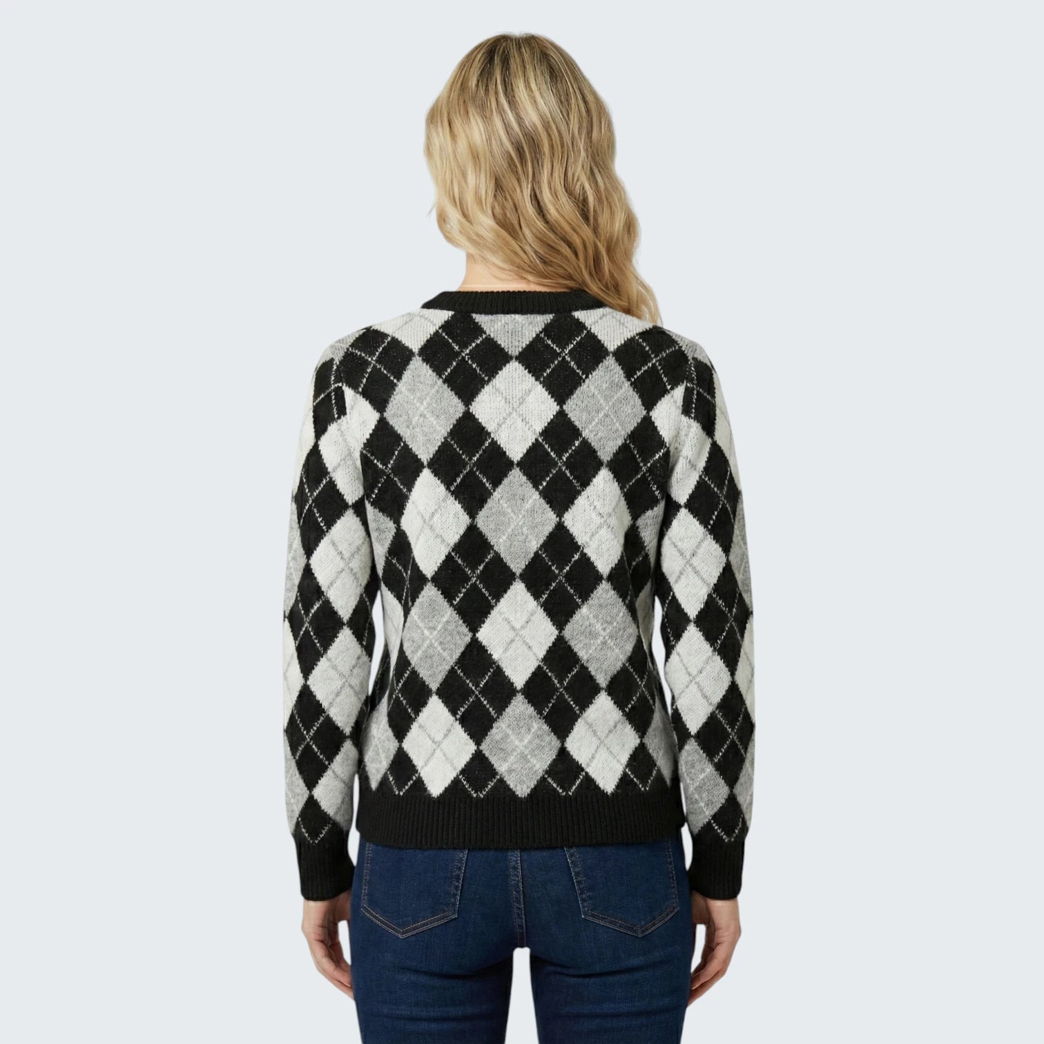 Pull en Maille à Motifs Losanges "Argyle" - Tricot Style Preppy Classique