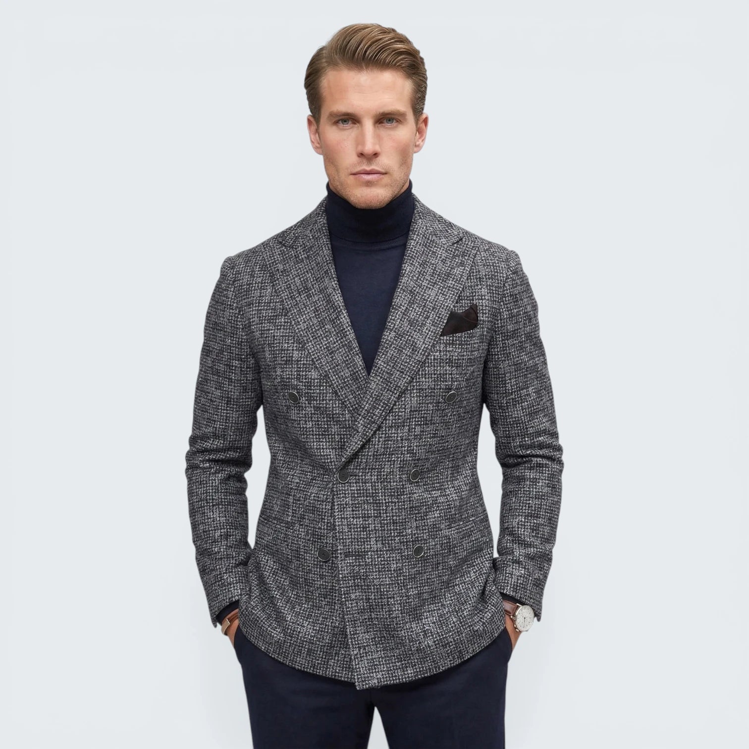 Blazer Croisé Texturé – Coupe Slim et Style Gentleman
