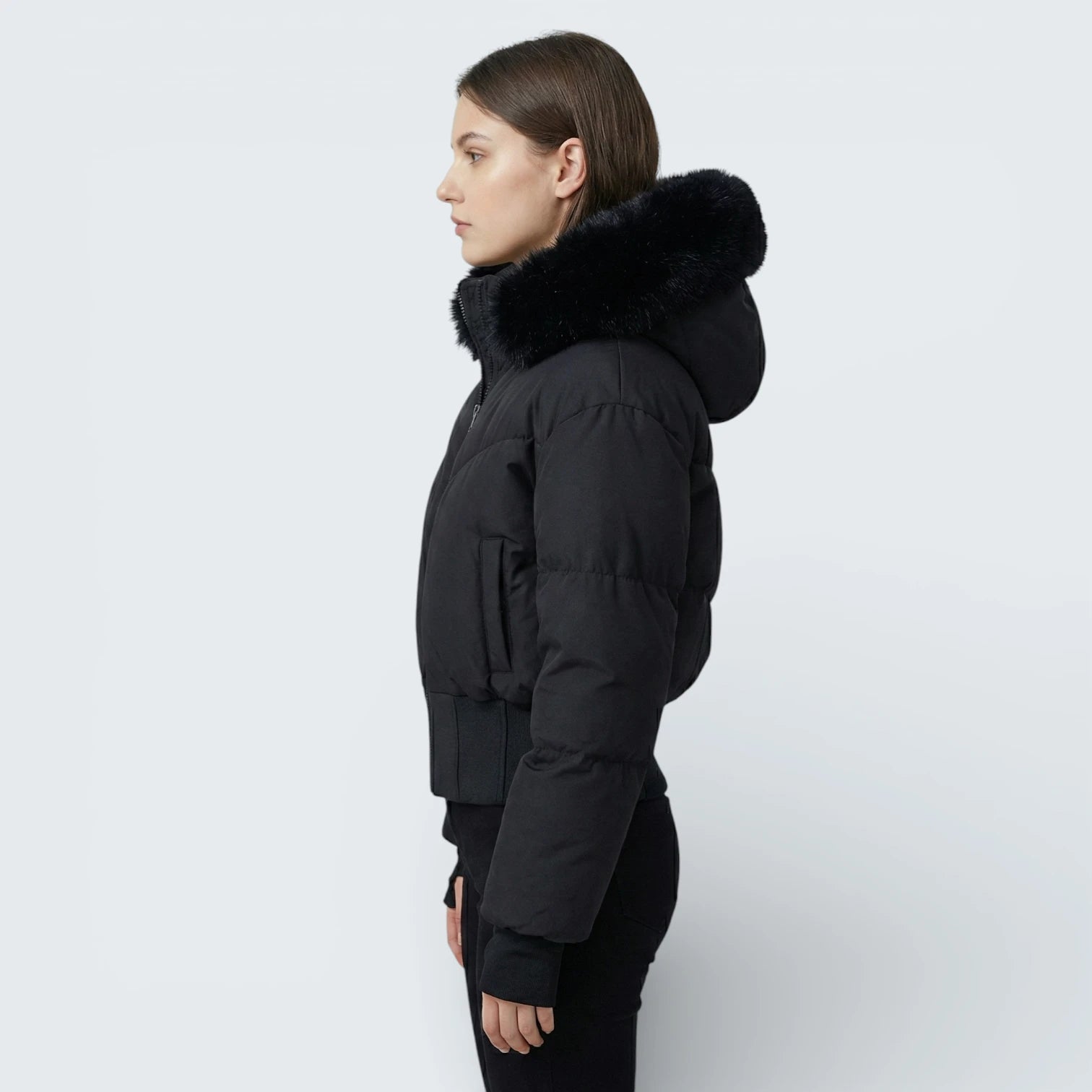 Blouson Bombardier Matelassé Cintrée "Pro-Fit" - Veste à Capuche Fourrure et Poignets Passe-Pouce