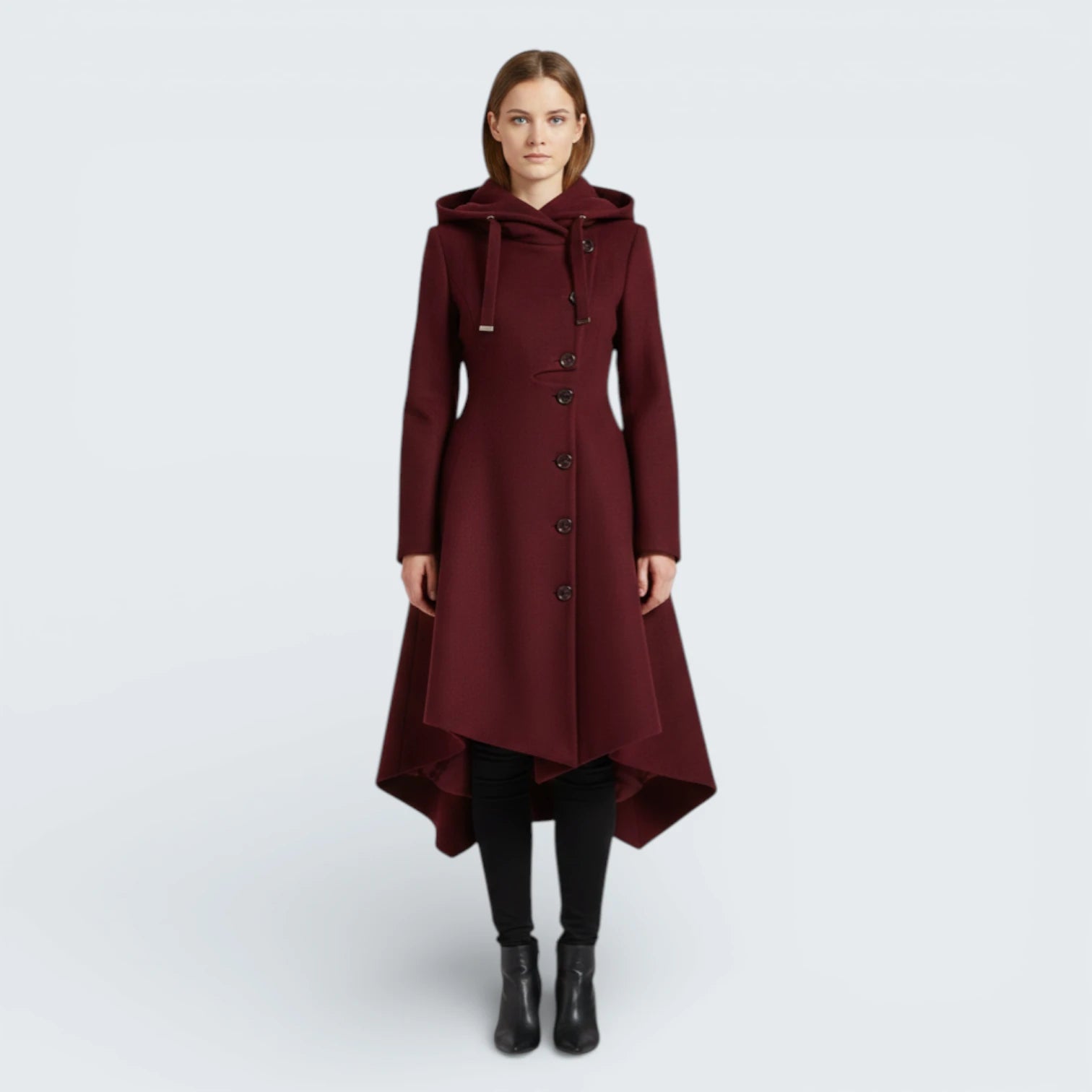 Manteau Asymétrique "Fit & Flare" à Col Montant - Manteau Évasé Élégant avec Capuche
