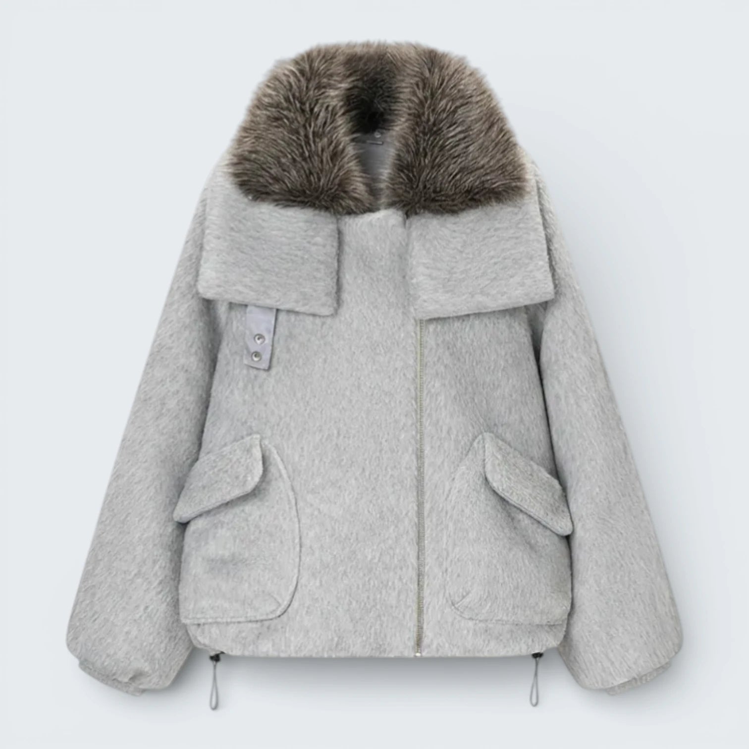 Veste Courte en Laine à Fermeture Asymétrique - Blouson Élégant avec Col en Fourrure