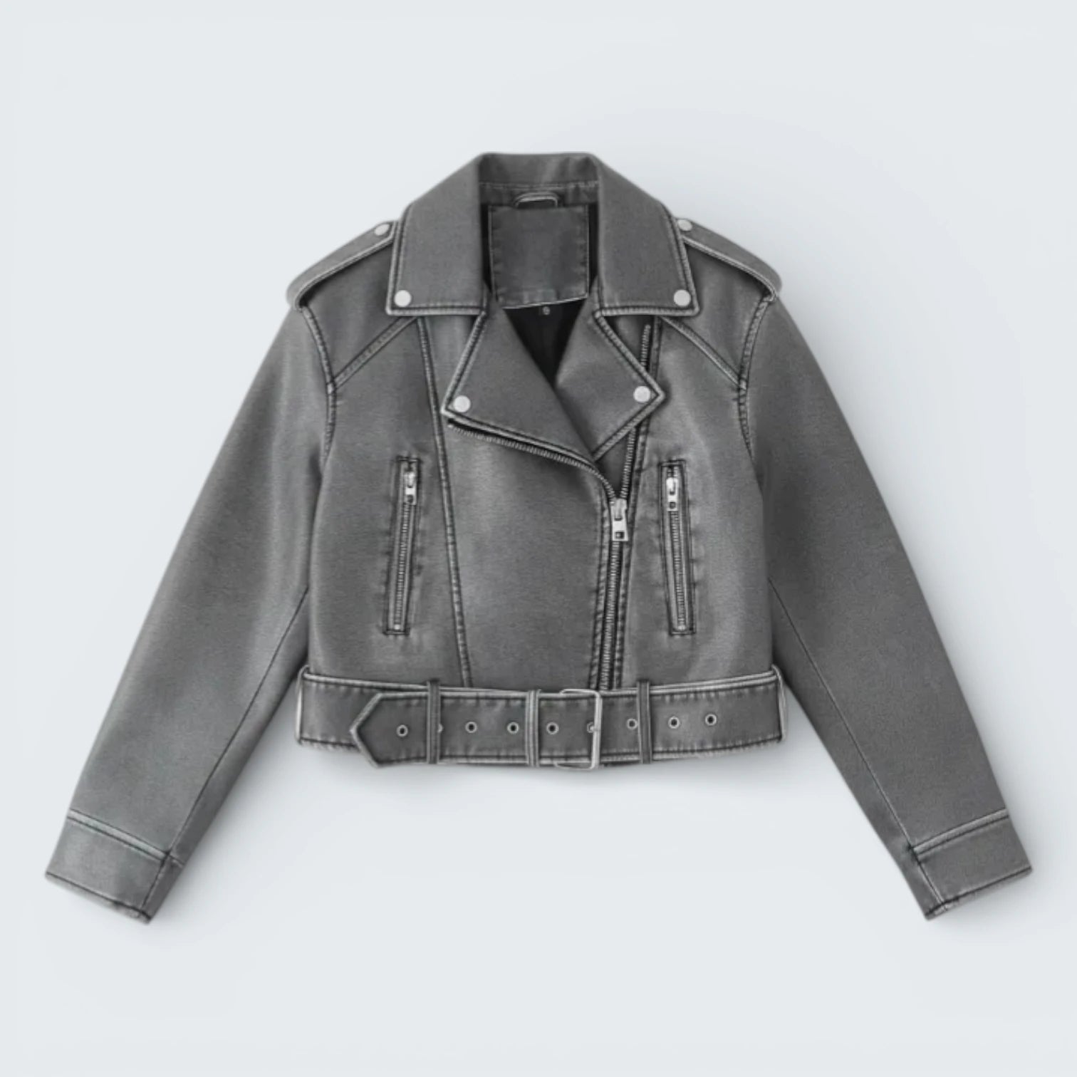 Perfecto Biker Court Style Rock - Veste en Simili-Cuir avec Ceinture Ajustable
