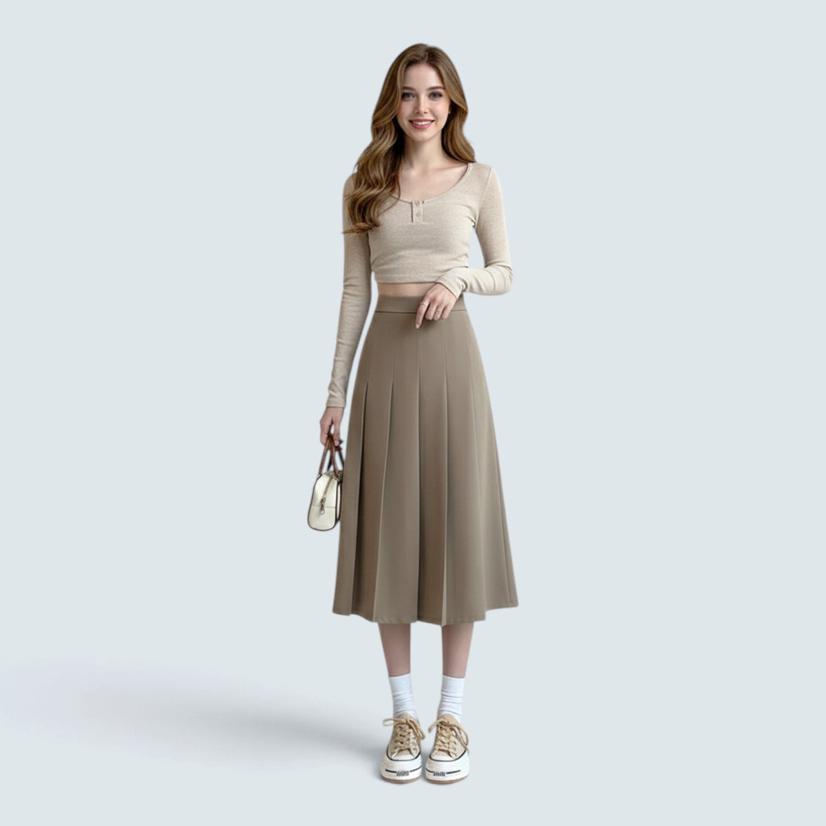 Jupe Midi Plissée Taille Haute – Style Classique et Rétro