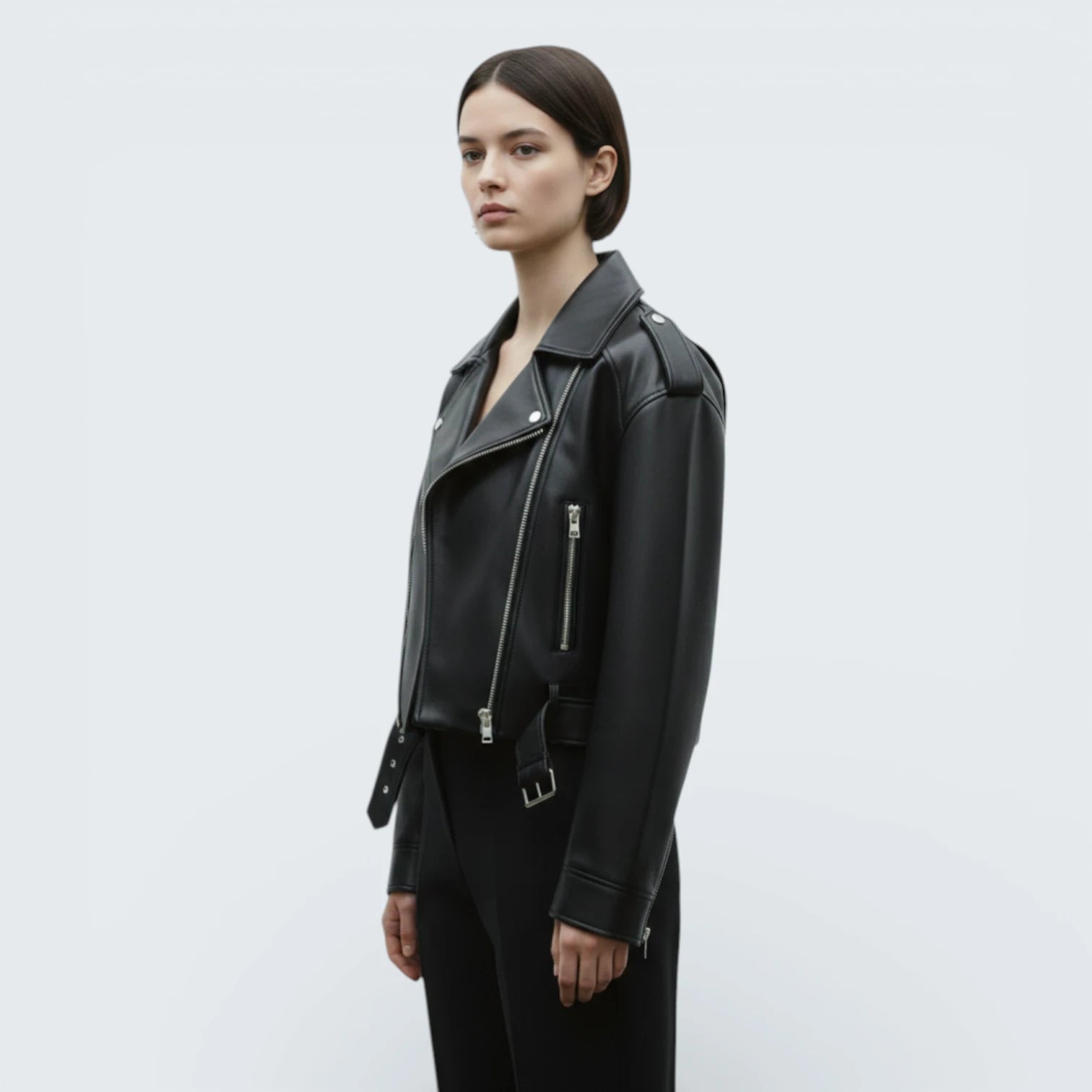 Perfecto Biker Court Style Rock - Veste en Simili-Cuir avec Ceinture Ajustable