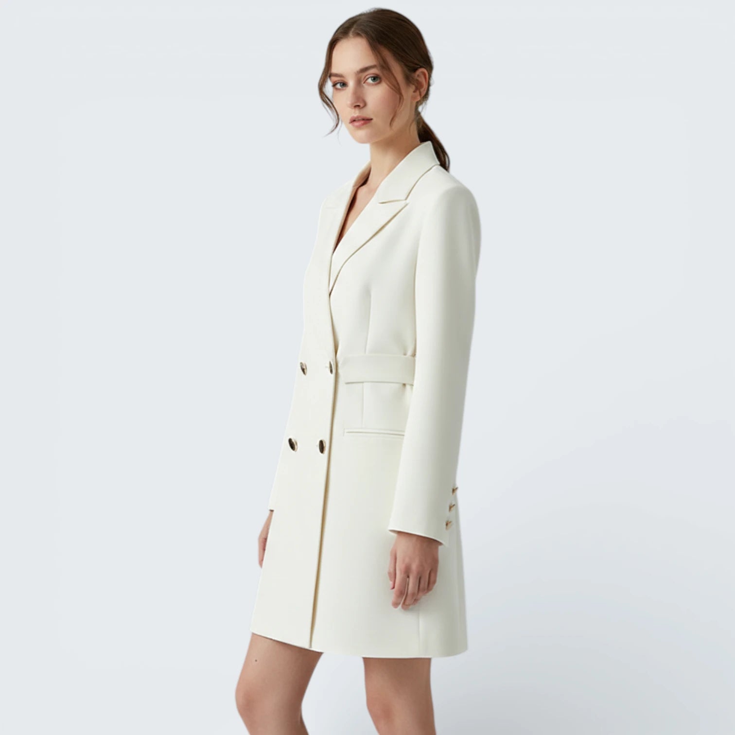 Robe Blazer Cintrée "Hourglass" à Boutons Dorés - Robe Veste Sculptante Élégante