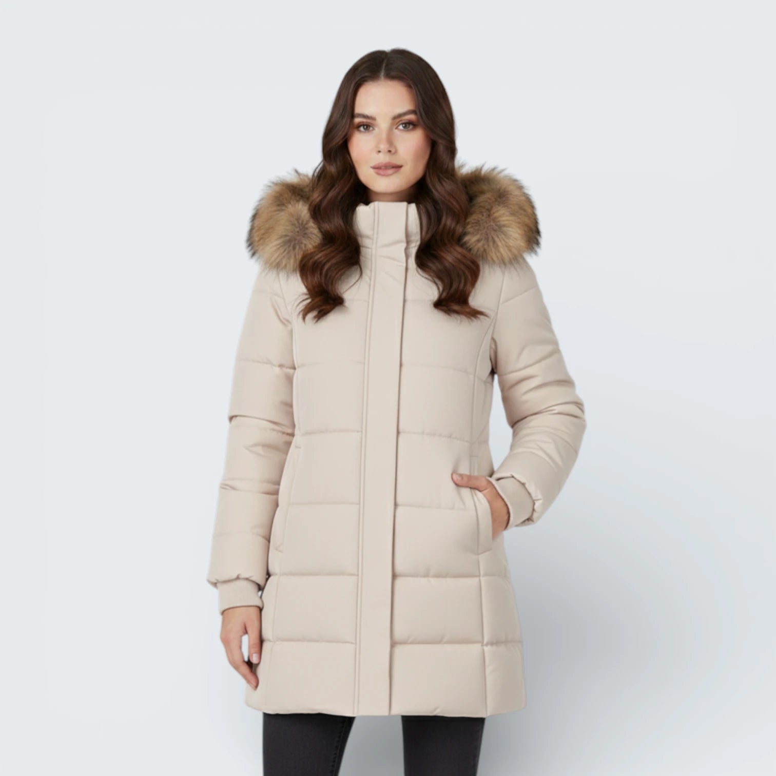 Parka Matelassée Mi-Longue avec Capuche en Fourrure - Manteau Thermique Élégant et Galbant